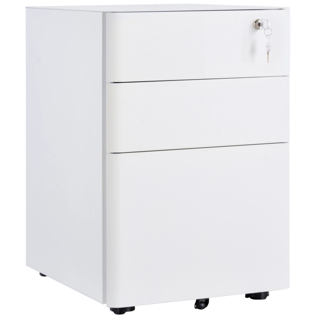 Rollcontainer mobile con 3 cassetti, armadietto ufficio in acciaio bianco, 39x48x59 cm