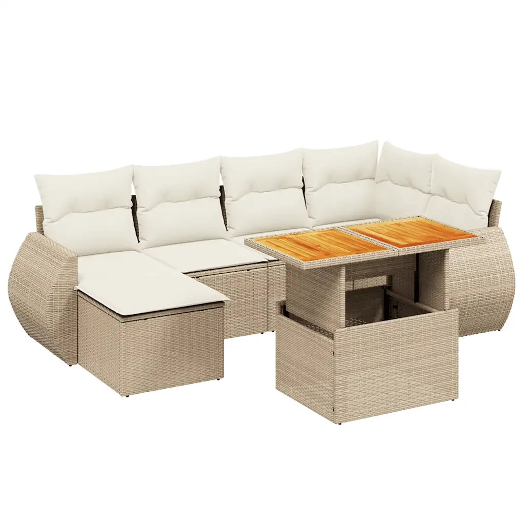 Set Divani da Giardino 7 pz con Cuscini Beige in Polyrattan