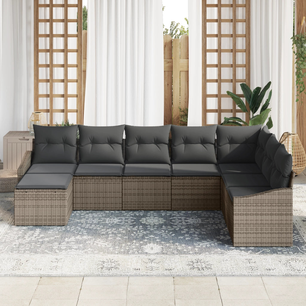 Set da Giardino da 8 Pezzi con Cuscini Grigio in Polyrattan