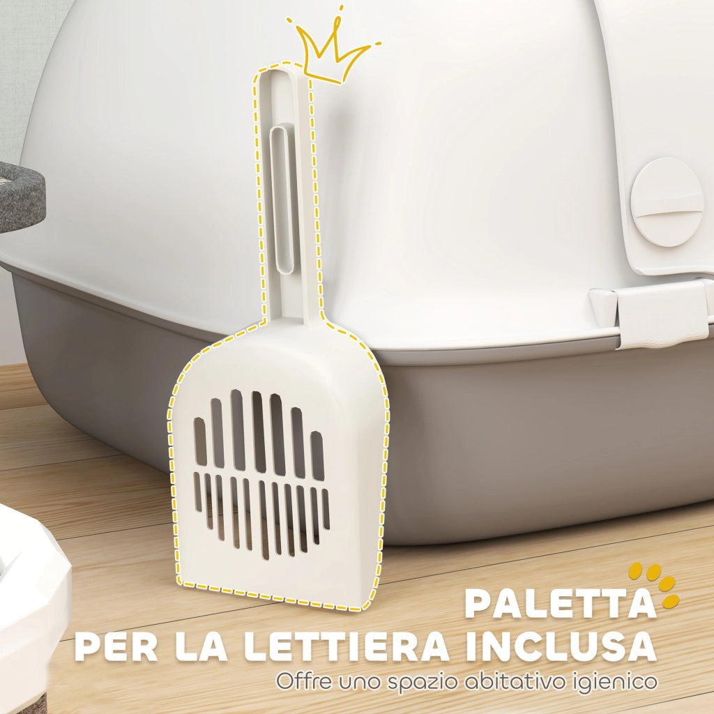 Lettiera per Gatti Chiusa 58x46x39 cm con Gattaiola e Paletta in PP Grigio Chiaro e Bianco