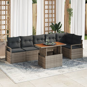 Set Divano Giardino 7 Pezzi con Cuscini Grigi Polyrattan Acacia