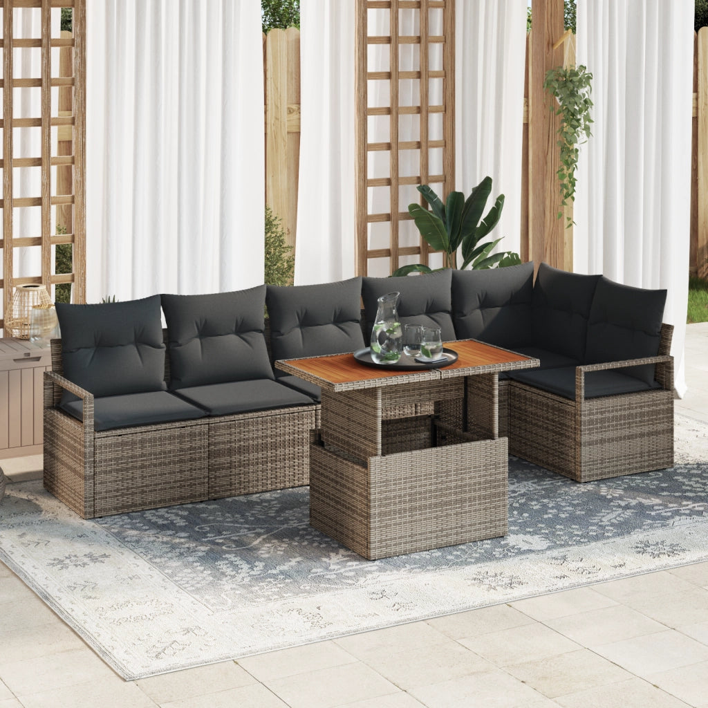 Set Divano Giardino 7 Pezzi con Cuscini Grigi Polyrattan Acacia