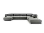 Cosmopolitan Design - Divano panoramico destro "Tulum" 6 posti in velluto grigio chiaro 