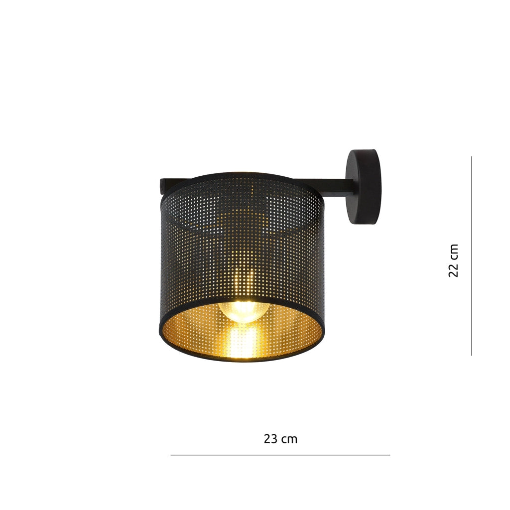 Applique Industrial 1 Luce Cigno In Acciaio Nero E Paralume A Cilindro Oro