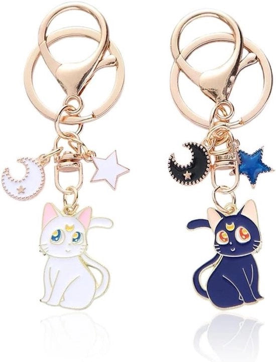 Manicotto per chiavi - Magia gatta - Cartone - Pentagramma - Borsa - Telefono cellulare - Auto - Amanti degli animali domestici - Bianco - Blu - Adatto a - Uomini - Adolescenti - Ragazze.