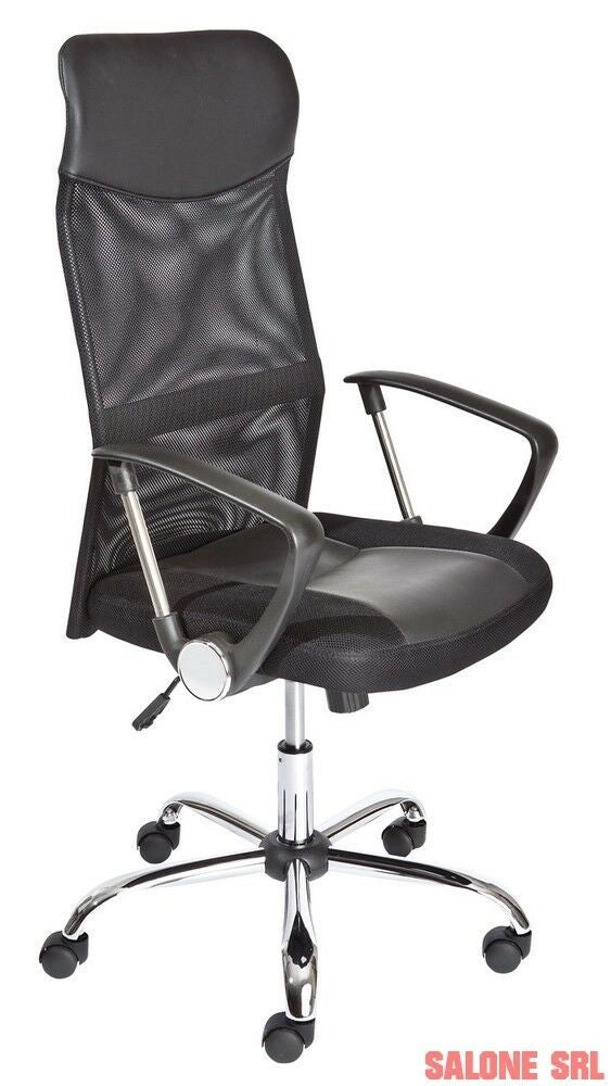 POLTRONA UFFICIO TORINO REGOLABILE IN ALTEZZA 62x66x115/125H METALLO + ECOPELLE NERO