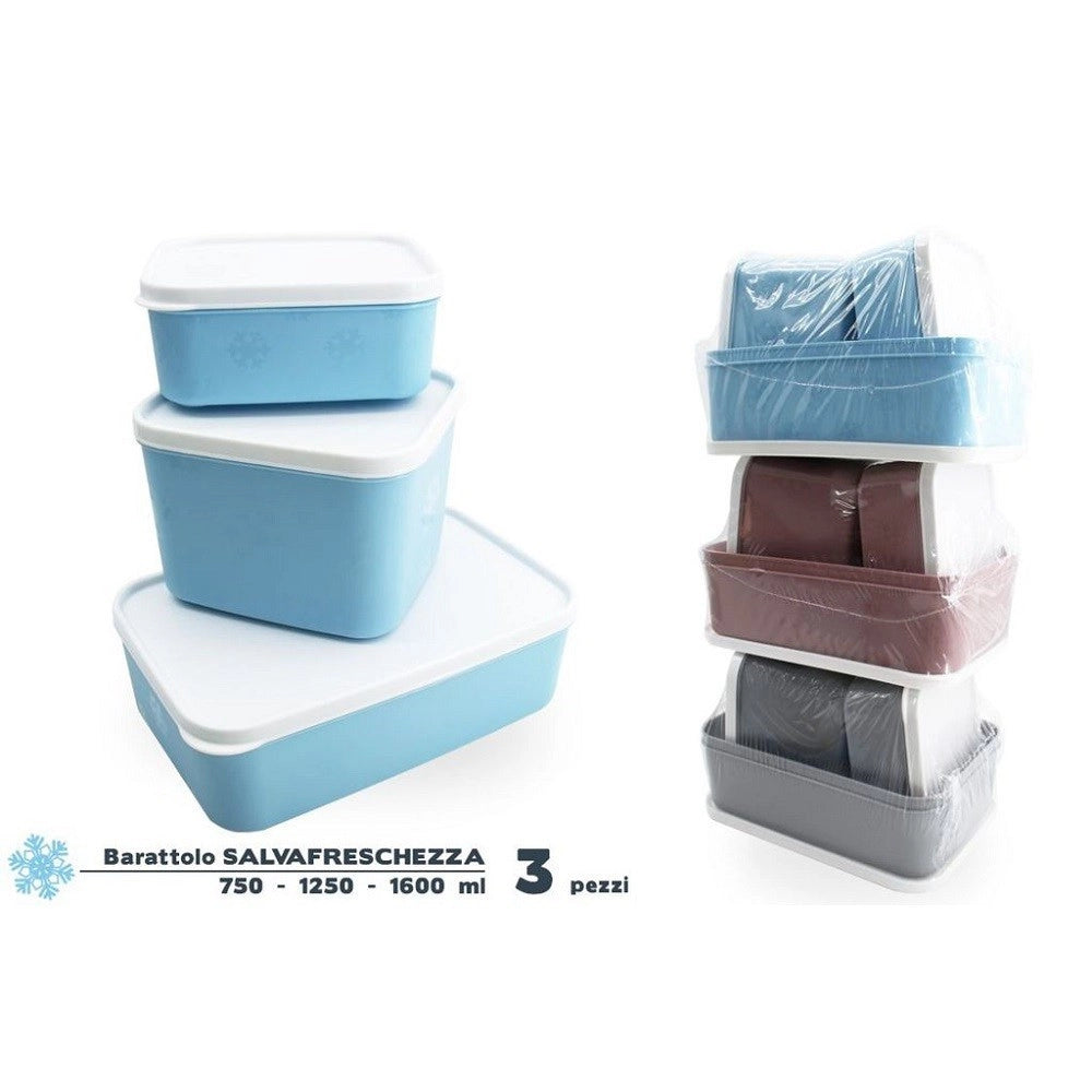 Trade Shop - Set 3 Contenitori Barattolo Salvafreschezza Alimenti Cibi Freezer Ermetico 947676 -
