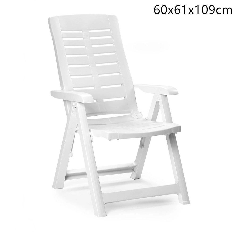 Trade Shop - Poltrona Pieghevole Da Giardino Con Schenale Regolabile Comodi Braccioli Bianca 008939 -