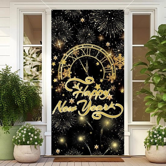 Decorazione di Tappeto di Festa con Tessuto - Banner da Appendere - Fondo per Foto - Decorazione di Festa - Facile da Installare - Decorazione per Feste - Nero e Oro