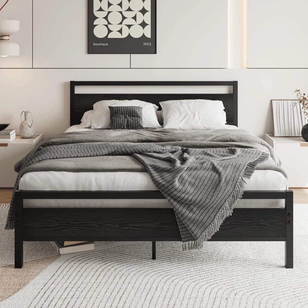 LETTO 140x200 cm con contenitore in MDF e metallo nero