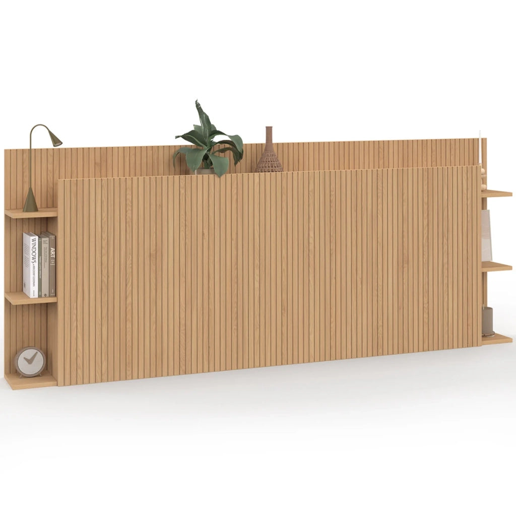 IDMarket - Testiera JULIETTE su piede per letti da 140 e 160 cm con vani contenitori effetto doghe in legno