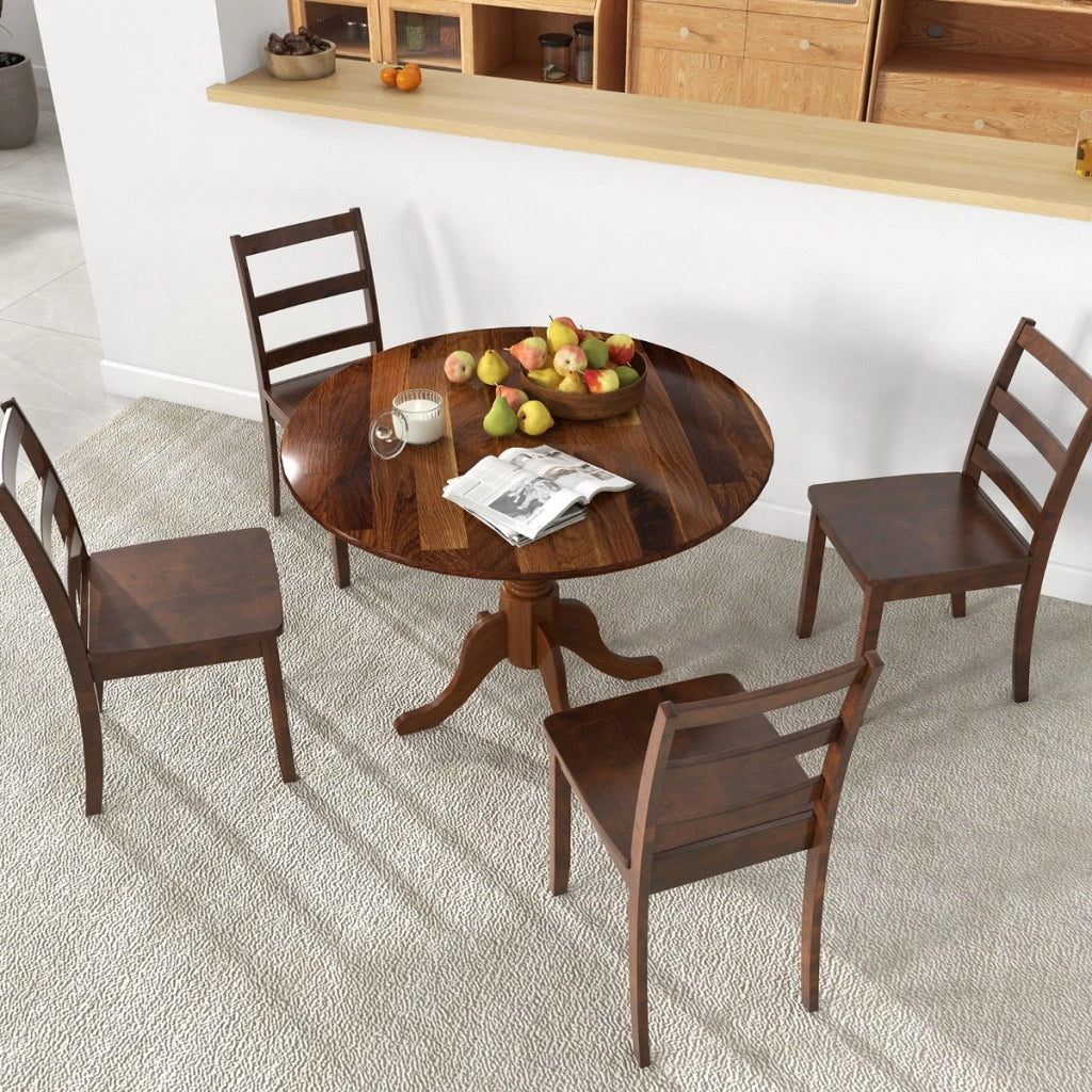 Tavolo da cucina in legno di gomma con base a piedistallo per sala, Tavolo da pranzo rotondo 100 cm per 4 persone Noce-Tavoli da esterno