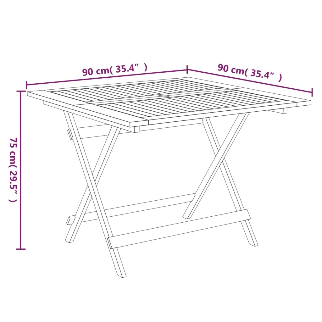 Tavolo da Giardino Pieghevole 90x90x75 cm Legno Massello Acacia 319671