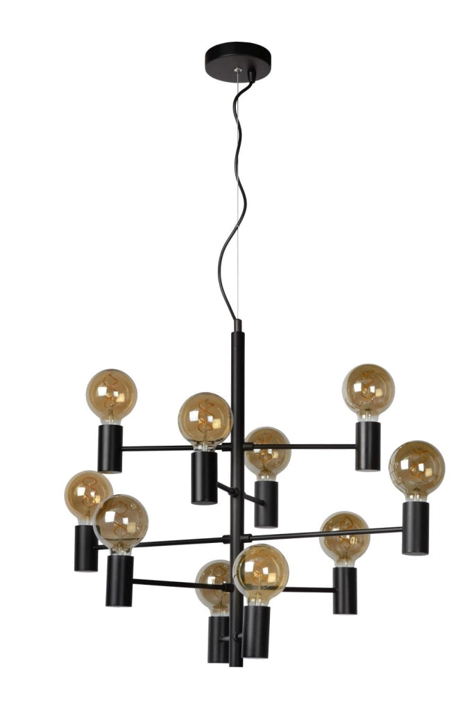 Lampadario Lucide Leanne nero in metallo 10xE27 dimmerabile