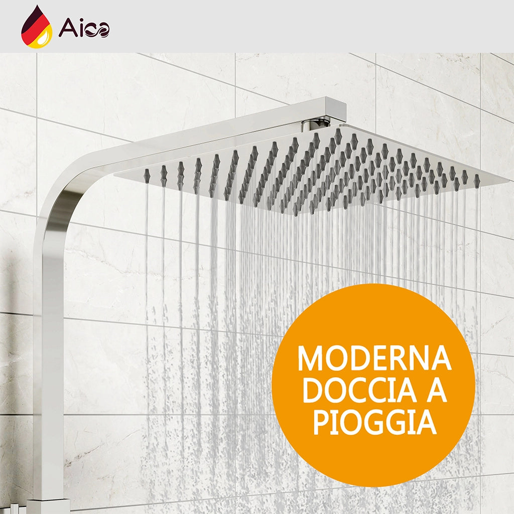 Grande soffione doccia inox 25x25cm, miscelatore termostatico doccia rettangolo 280x40mm, cromo