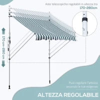Tenda da Sole da Esterno 2x1.5m a Rullo con Manovella, Altezza e Angolazione Regolabile, Bianco e Verde