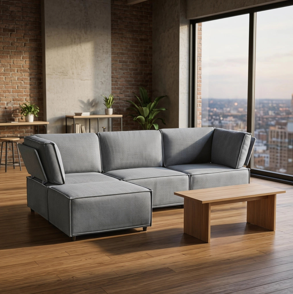 DIVANO Angolare Modulare 238x154 cm Grigio Chiaro