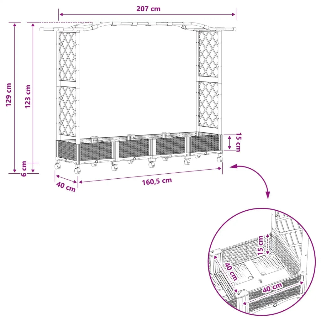 Letto Rialzato con Griglia e Tetto Marrone 207 x 40 x 129 cm PP 3423148