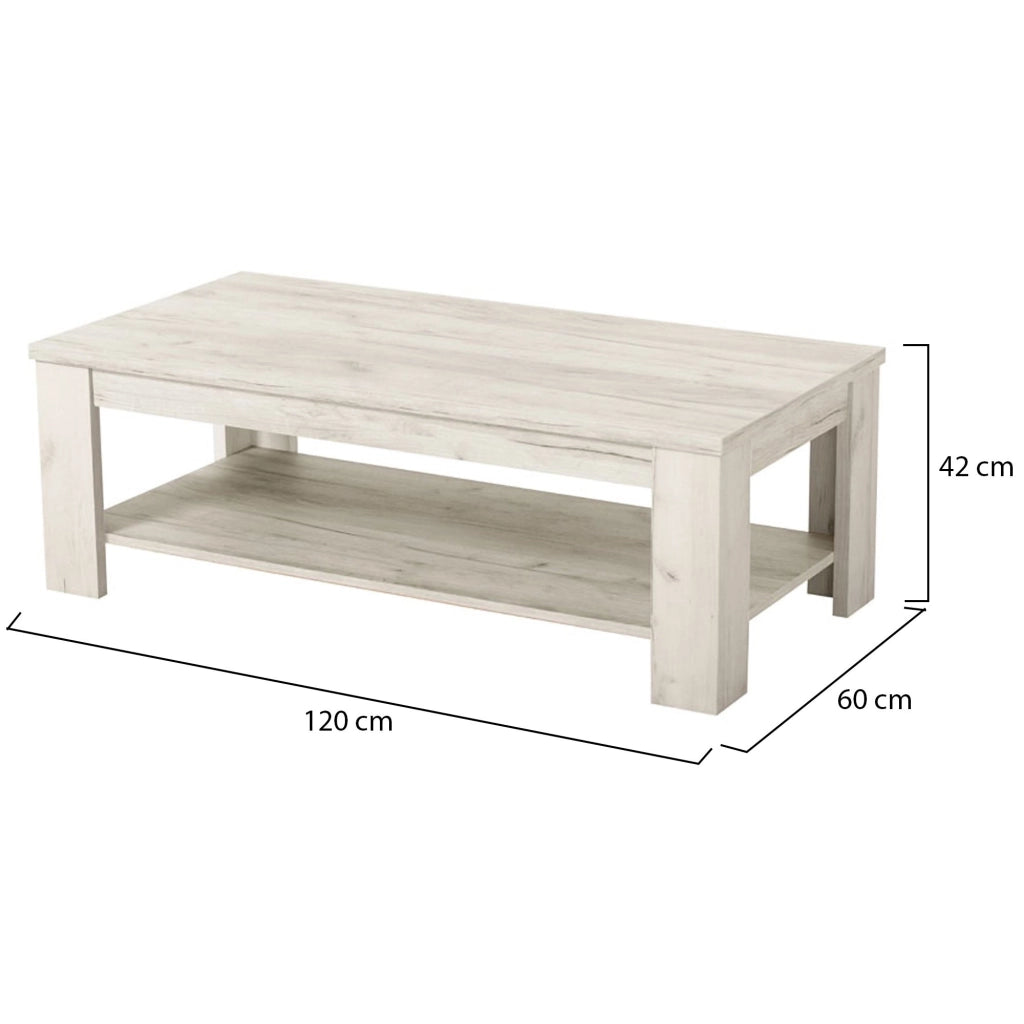 Front, Tavolino da Salotto un Vano, 120x60x41.5h cm Bianco Larice
