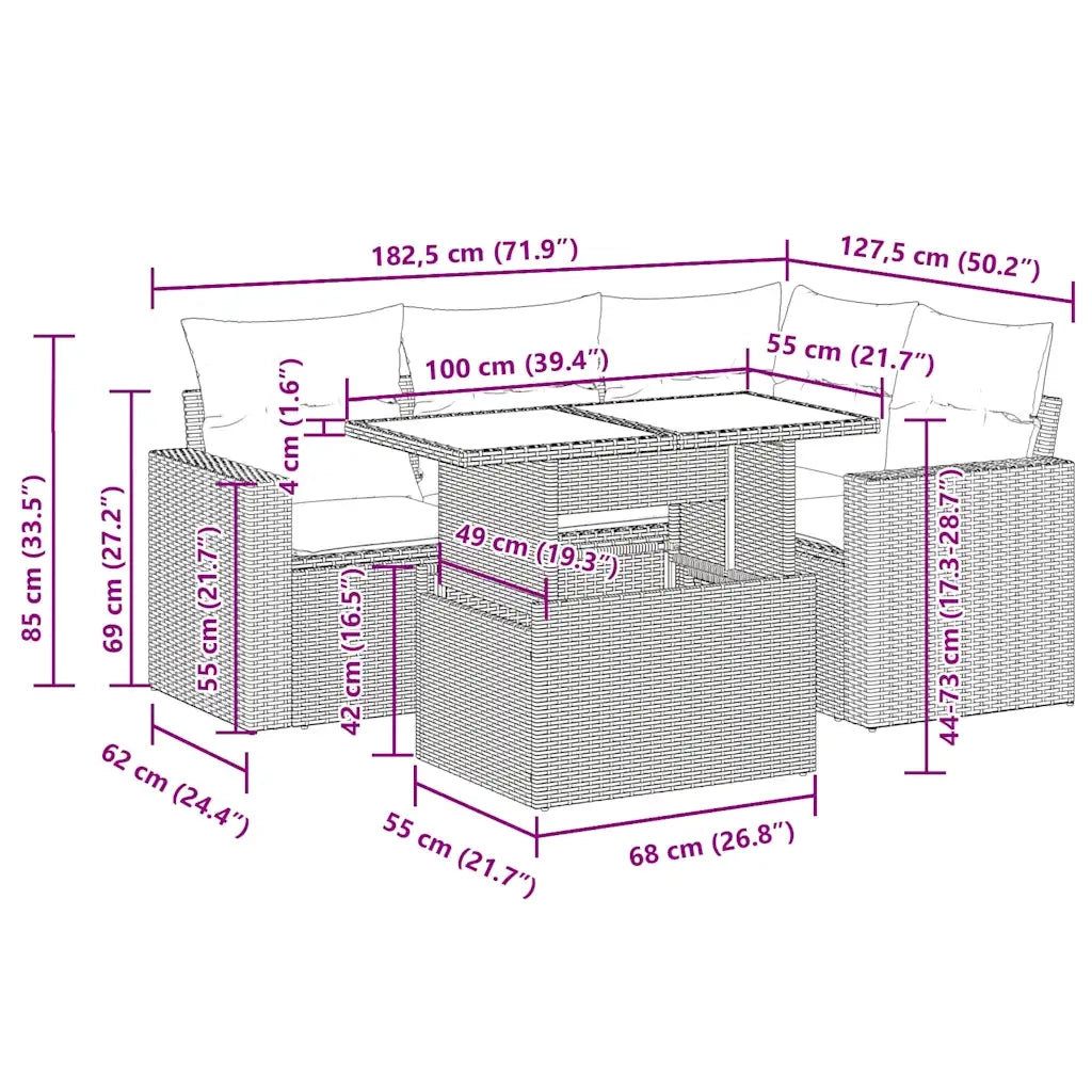 Set Divani da Giardino 5 pz con Cuscini in Polyrattan Nero 3224544