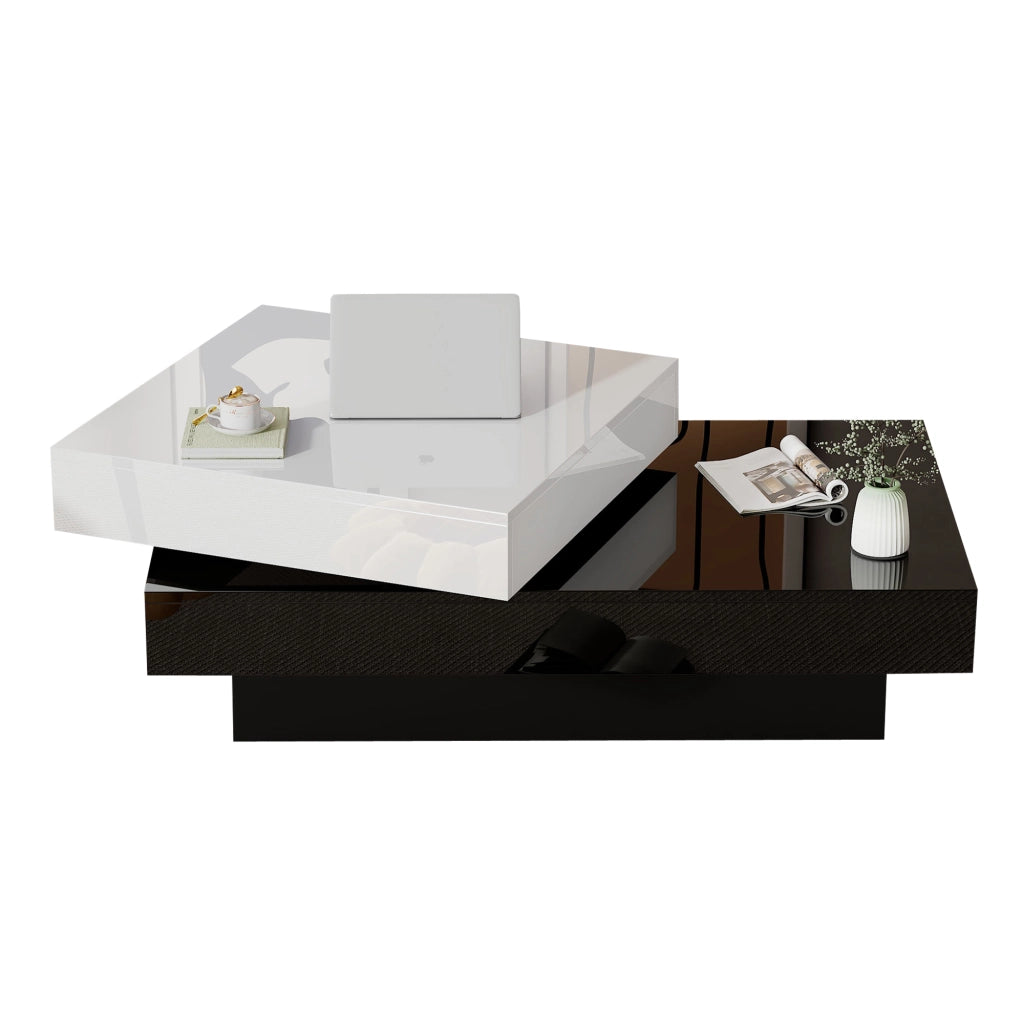 TAVOLINO DA CAFFÈ Girevole 103x60x35.5 cm Bianco Nero in Truciolare