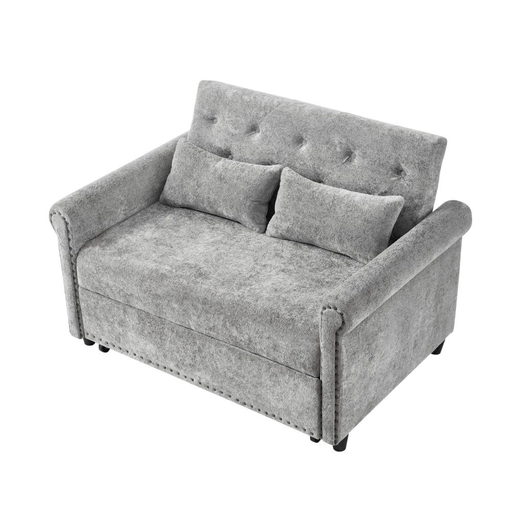 Divano letto 3 in 1 2 posti con schienale reclinabile a 3 posizioni; grigio in chenille