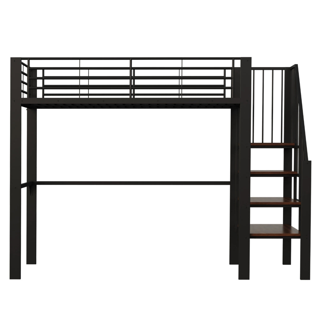 Letto a soppalco 90x200 in metallo con scala e spazio sottostante