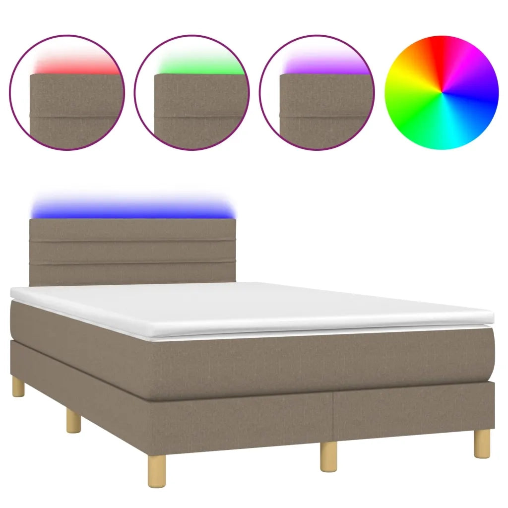Letto a Molle con Materasso e LED Tortora 120x200cm in Tessuto 3133785