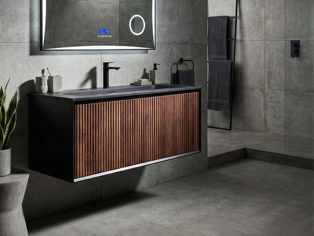 Mobile bagno sospeso con lavabo Frontale in MDF 1 cassetto 120 x 46 cm Marrone scuro