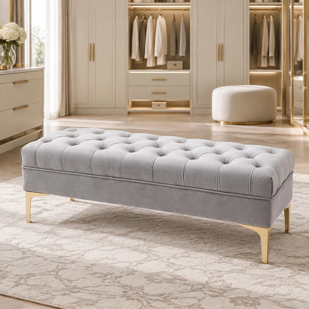 Panca imbottita grigio chiaro 118x45x42 cm