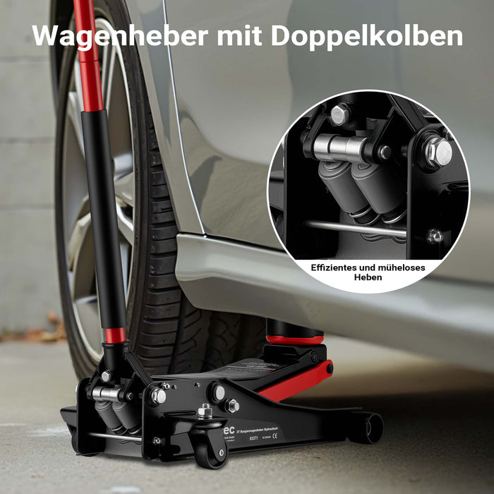 Martinetto idraulico 3 t 85-500mm Cric sollevatore a carrello con doppio pistone