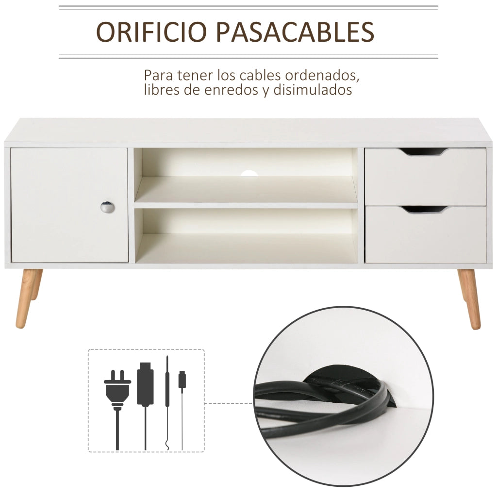 Mobile TV per Televisioni 50 Pollici con Ante, Ripiani e Cassetti ¨C Zephmum ¨C Bianco 120x28x44 cm