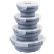 Set di 4 contenitori alimentari pieghevoli, contenitori di conservazione rotondi con coperchi, box a forma di "bentobox" in silicone, contenitore da picnic pieghevole per forno a microonde, frigorifero e congelatore, contenitore da picnic, blu