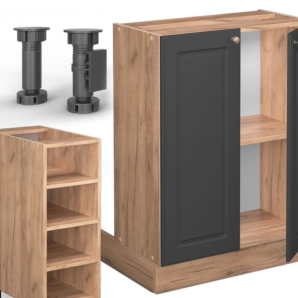 Isola cucina Fame-Line Antracite-oro/Rovere dorato 90 cm senza piano di lavoro Vicco