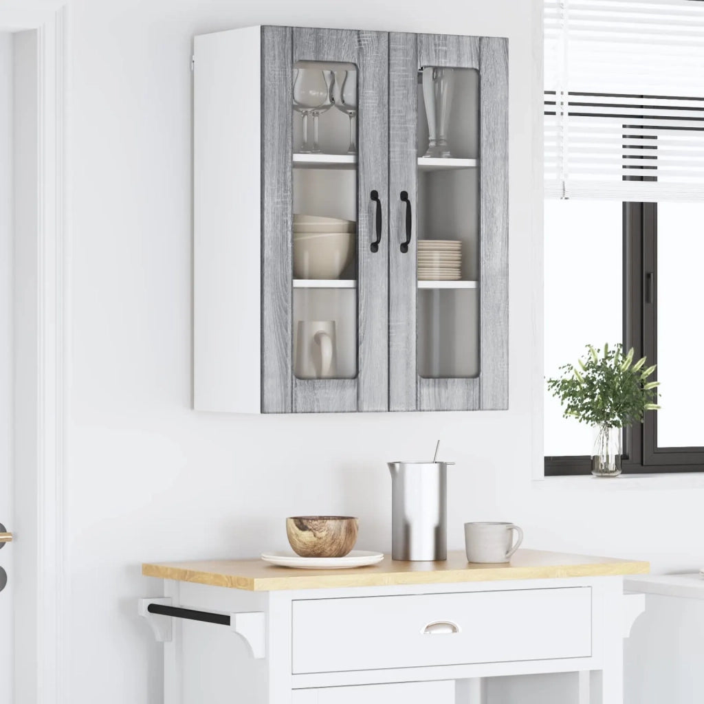 Pensile da cucina | Mobile in vetro da parete LUCCA Grigio Sonoma 60 x 31 x 80 cm