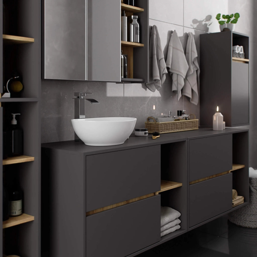 Mobile bagno senza lavabo VAMI sospeso Grigio Grafite, Rovere Artisan 90 cm 2 cassetti 90x45,5x60 cm