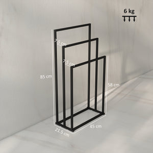 Portasciugamani da Terra a 3 Bracci Autoportante 45x21.5x85 cm in Acciaio Nero