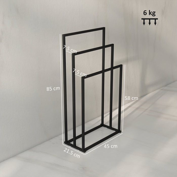 Portasciugamani da Terra a 3 Bracci Autoportante 45x21.5x85 cm in Acciaio Nero