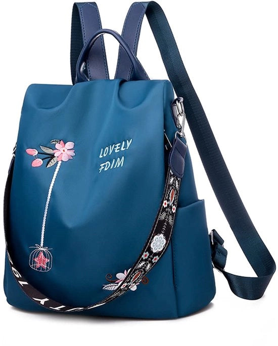 Borsa a Spalla per Donna con Sicurezza Antifurto Borsa per Donna Borsa per Scuola Borsa per Viaggio Borsa per Città Borsa con Stampa Florale Blu