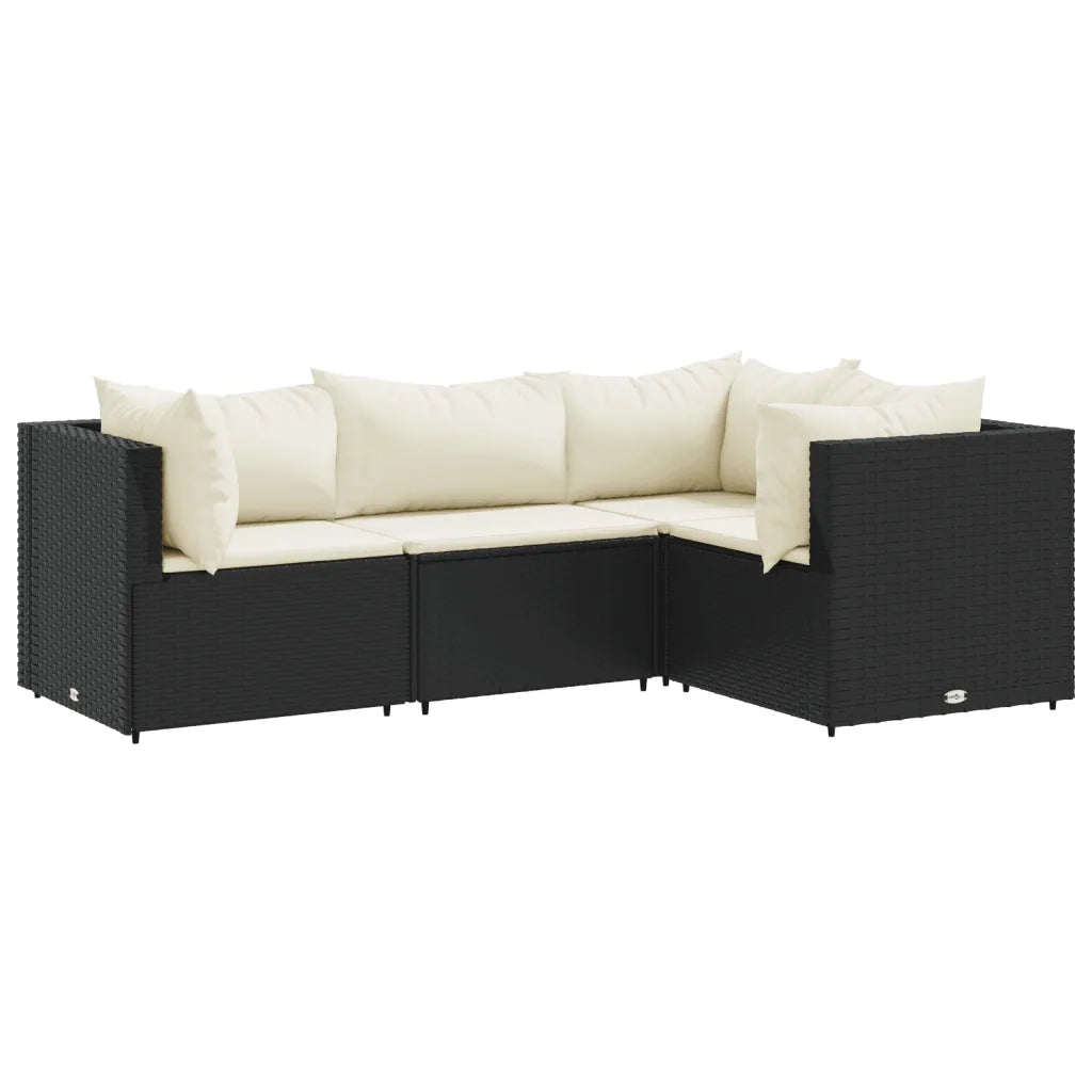 Set Divani da Giardino 4 pz con Cuscini Nero in Polyrattan 3308072