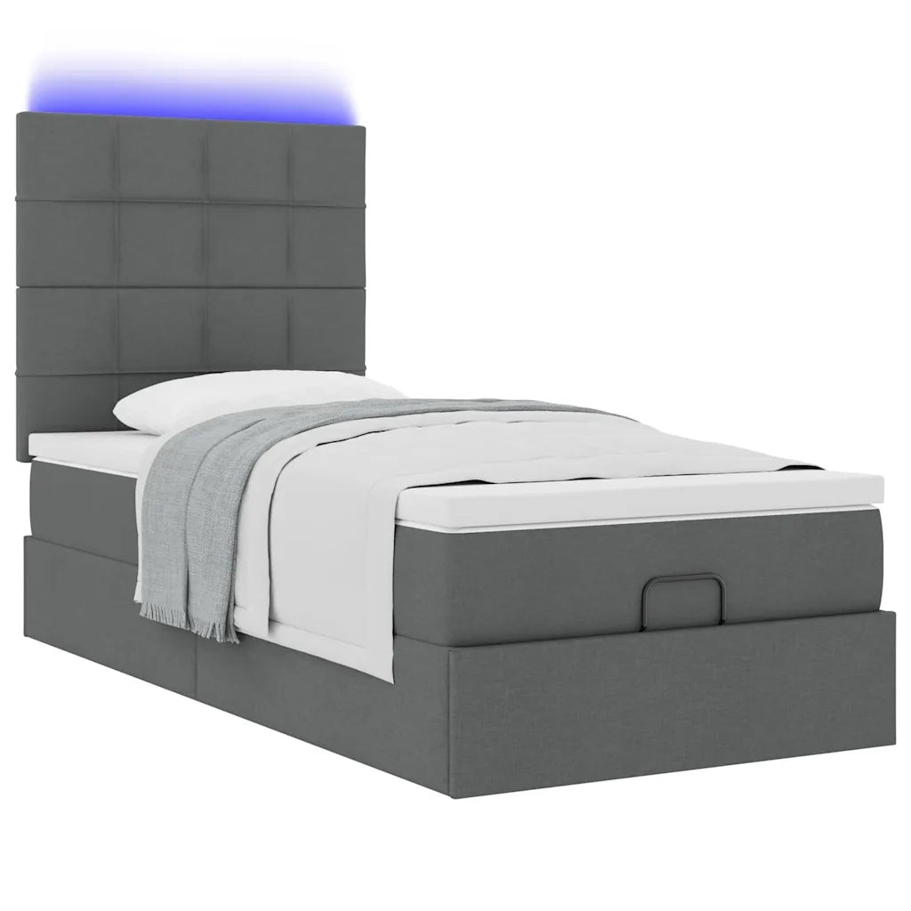 Pouf Letto con Materasso e LED Grigio Scuro 80x200cm in Tessuto 3313962