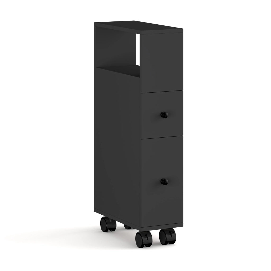 Mobile da Bagno Broreynna a Rotelle con 2 Cassetti 66 x 15 x 33 cm - Nero [en.casa]