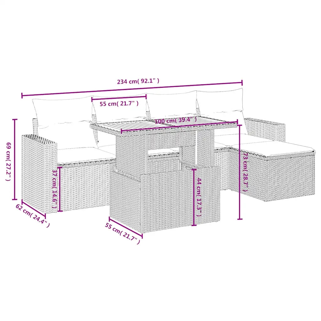 Set Divano da Giardino 6 pz con Cuscini Grigio in Polyrattan 3275587