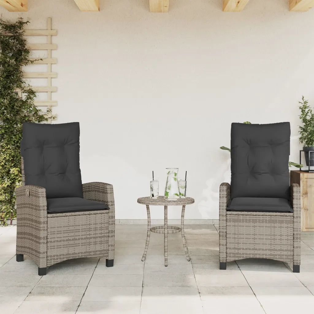 Set da Bistr¨° 3 pz | Set Salotto da Giardino con Cuscini Grigio in Polyrattan