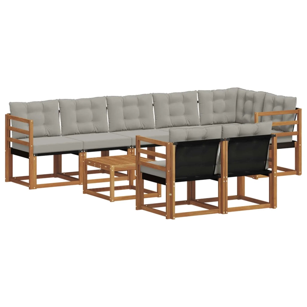 Set di divani da esterno 9 pcs Grigio Naturale e Chiaro