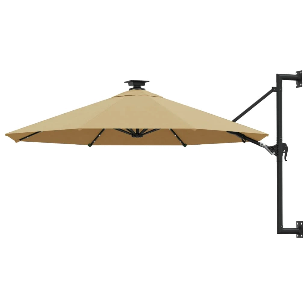 Ombrellone da parete con palo in metallo e illuminazione a LED 300 cm tortora 02_0008695