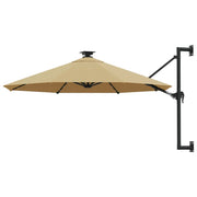 Ombrellone da parete con palo in metallo e illuminazione a LED 300 cm tortora 02_0008695