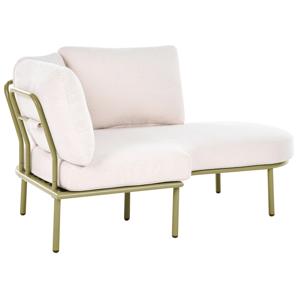 Divano da esterno con tavolino da 4 posti struttura in alluminio,piano ovale in metallo cuscini verde e beige chiaro