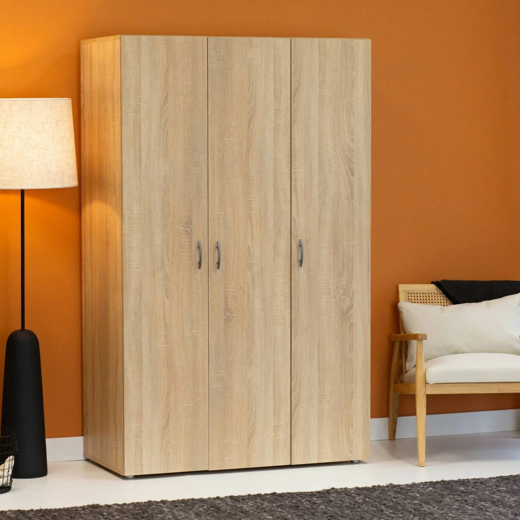 Guardaroba 3 ante Pettineo, Mobile camera da letto, Cabina armadio portabiti, Armadio appendiabiti, 111x52 h179 cm, Rovere