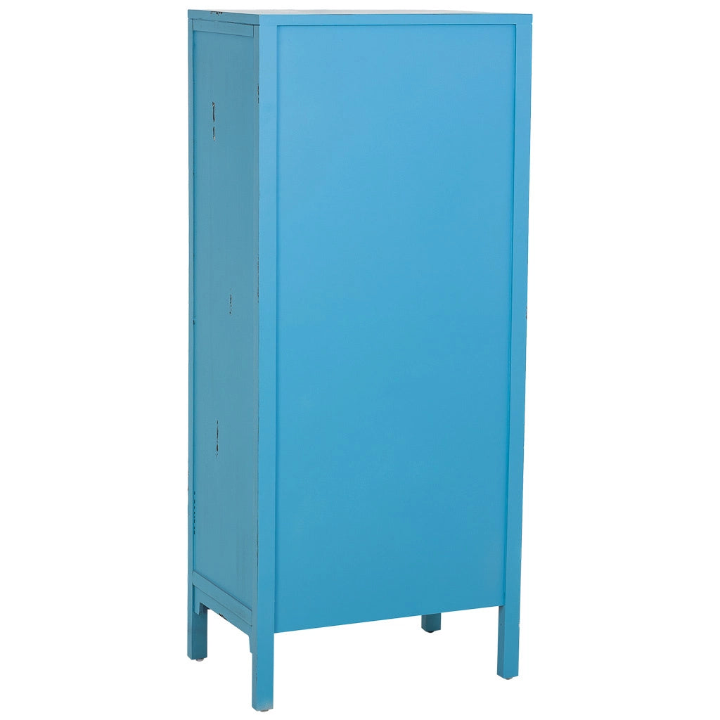 Mobiletto in legno con 4 cassetti e 2 ante colore blu 60x40x140h cm
